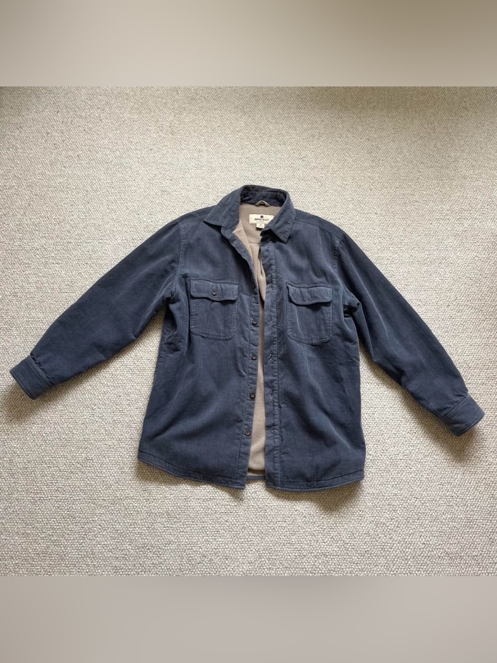 Woolrich Men’s Medium Fleece-Lined Corduroy Shirt Jacket Gray Blue Workwear Over